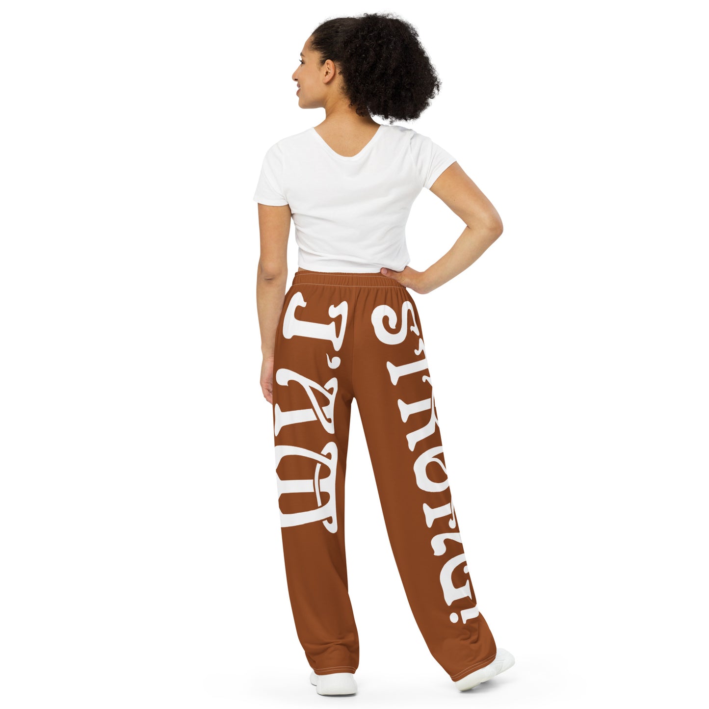 “I’AM STRONG!” Brown Unisex Wide-Leg Pants W/White Font