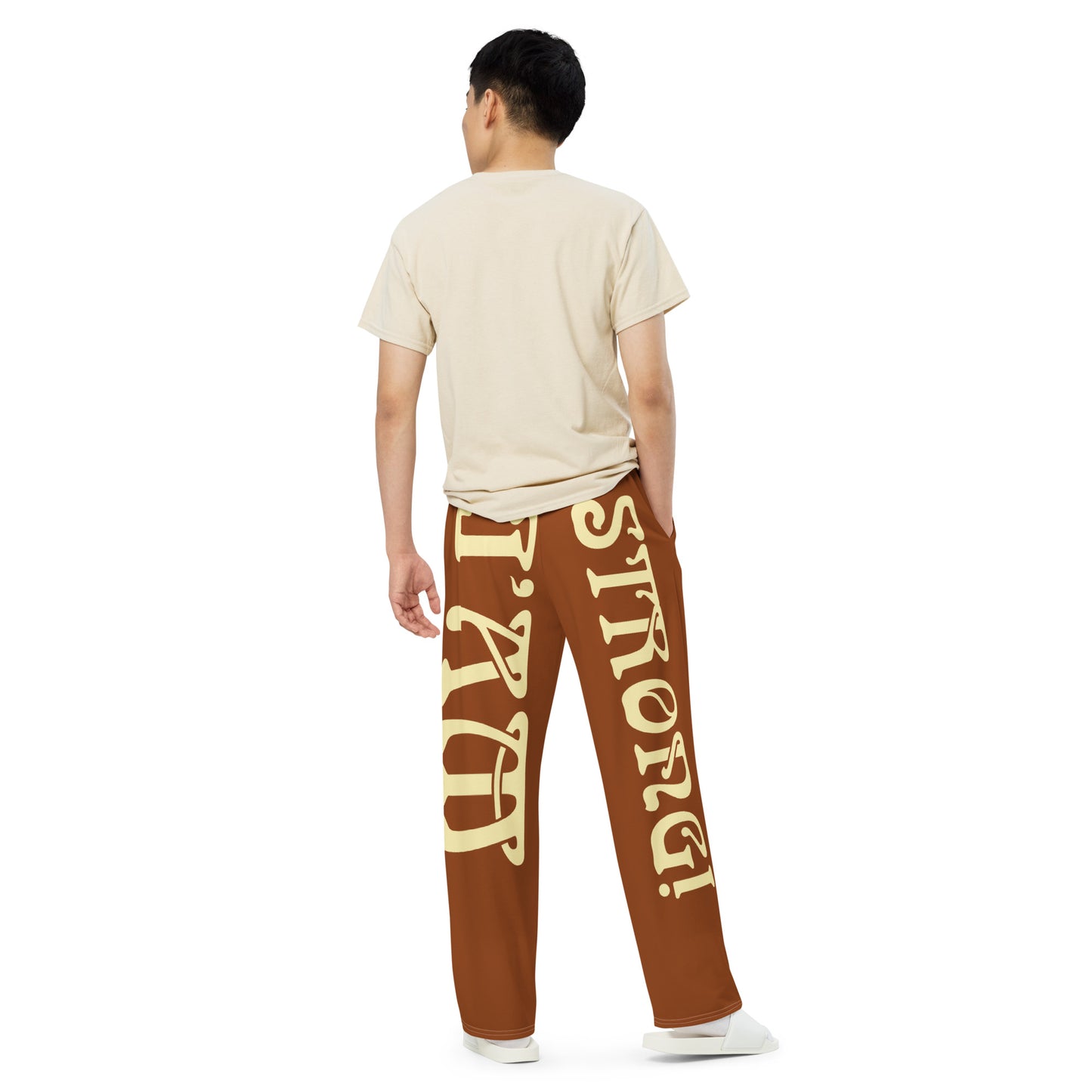 “I’AM STRONG!”Brown Unisex Wide-Leg Pants W/Fawn Font