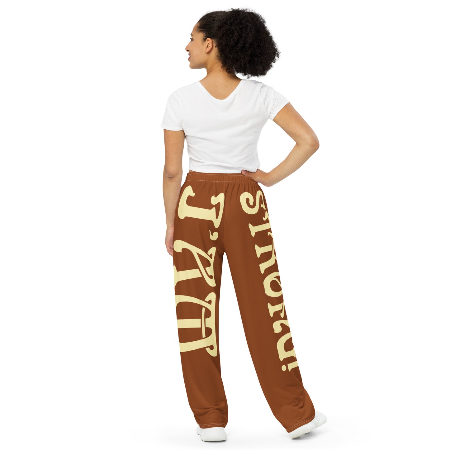 “I’AM STRONG!”Brown Unisex Wide-Leg Pants W/Fawn Font