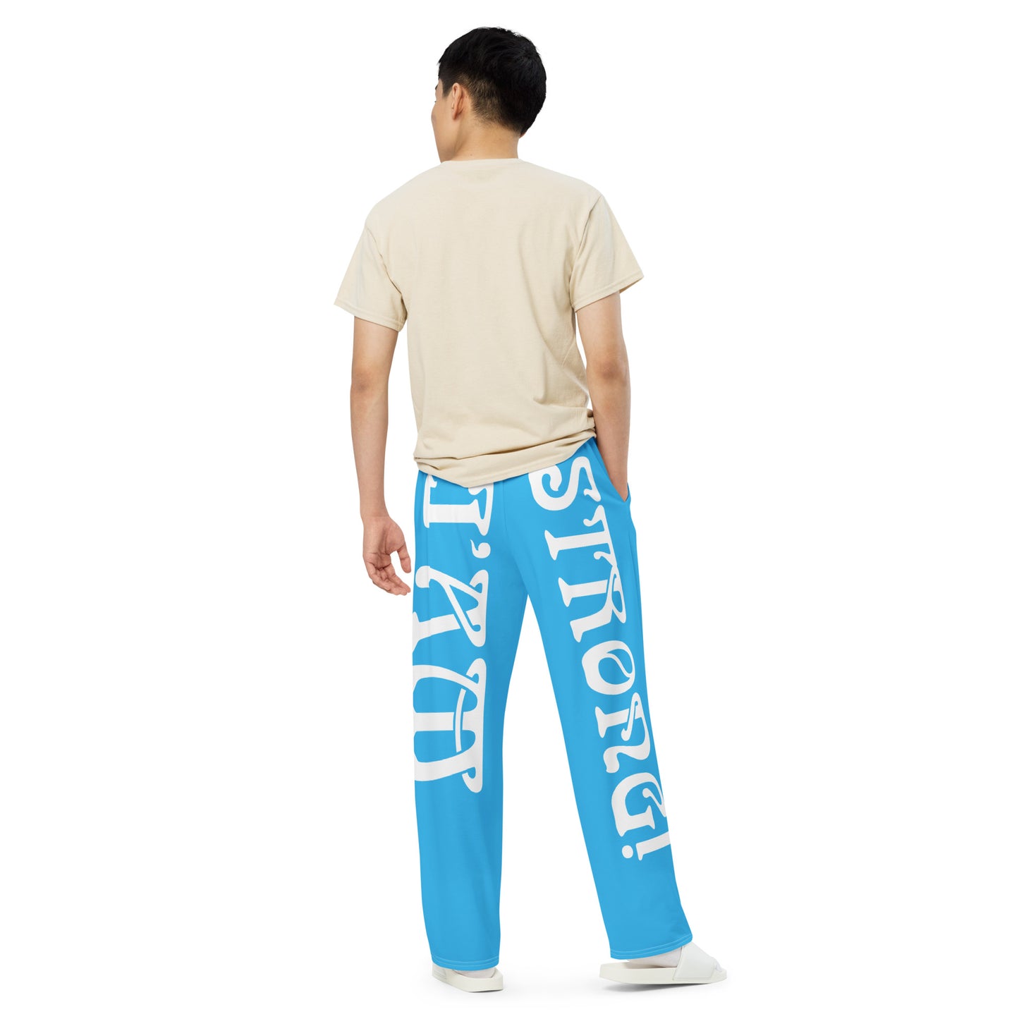 “I’AM STRONG!” SkyBlue Unisex Wide-Leg Pants W/White Font