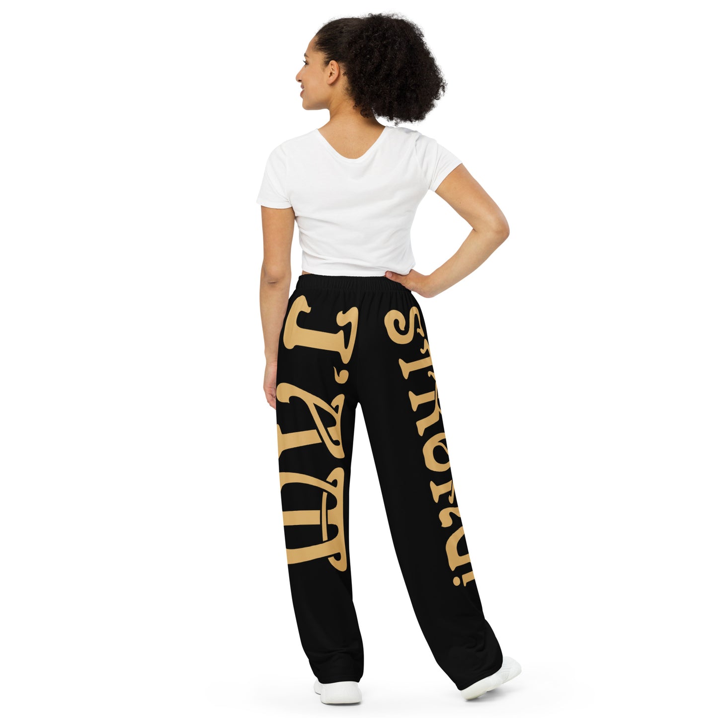 “I’AM STRONG!” Black Unisex Wide-Leg Pants W/Fawn Font