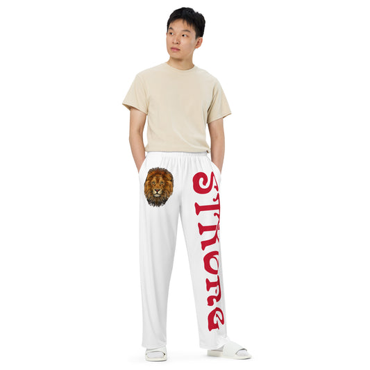 “STRONG”White Unisex Wide-Leg Pants W/Red Font