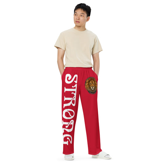 “STRONG”Red Unisex Wide-Leg Pants W/White Font