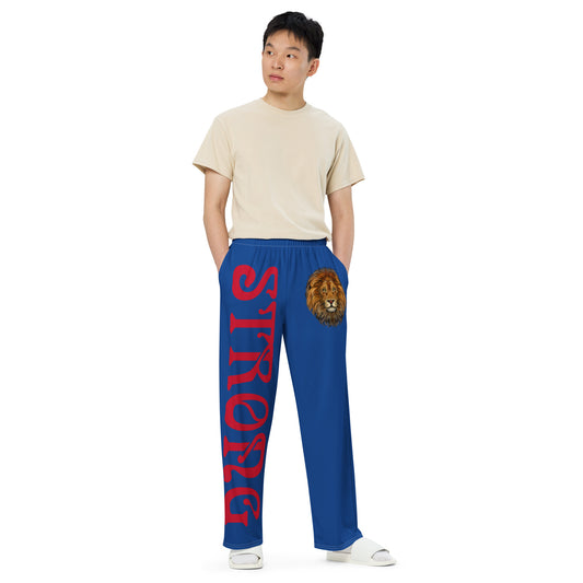 “STRONG”Blue Unisex Wide-Leg Pants W/Red Font