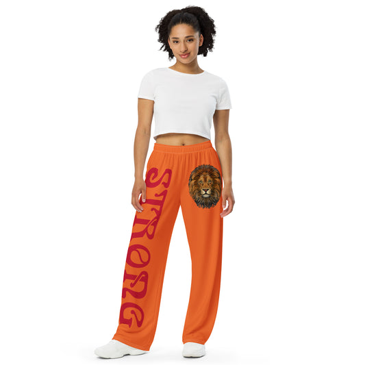 “STRONG”Orange Unisex Wide-Leg Pants W/Red Font