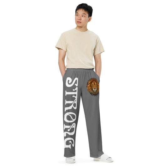 “STRONG”Grey Unisex Wide-Leg Pants W/White Font