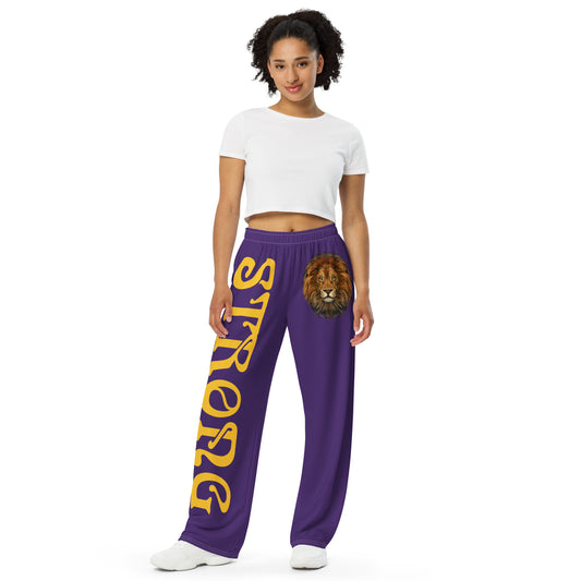 “STRONG”Purple Unisex Wide-Leg Pants W/Yellow Font