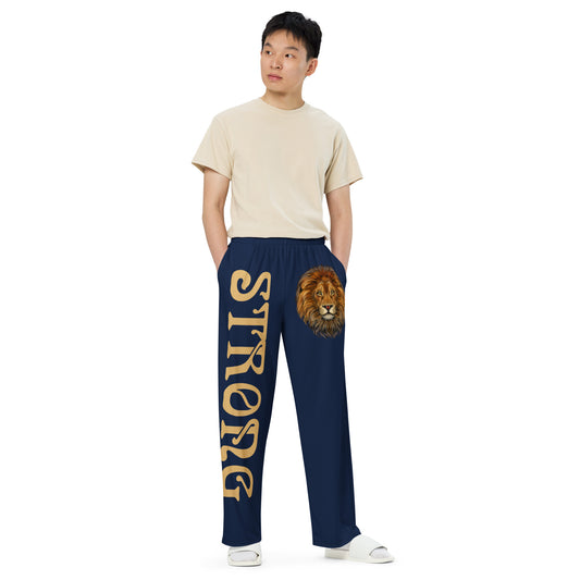 “STRONG”Navy Unisex Wide-Leg Pants W/Fawn Font