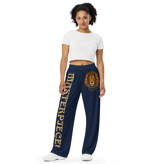 “MASTERPIECE!”Navy Unisex Wide-Leg Pants W/Fawn Font