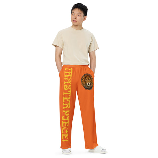 “MASTERPIECE!”Orange Unisex Wide-Leg Pants W/Yellow Font