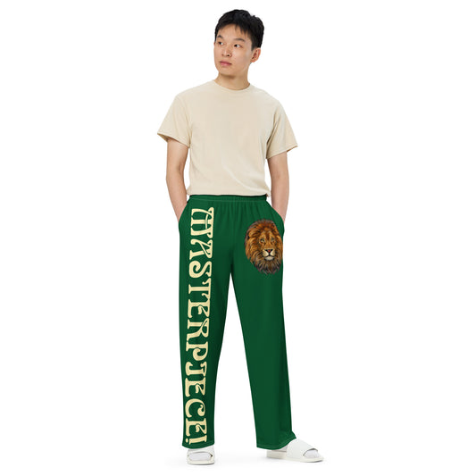 “MASTERPIECE!”Green Unisex Wide-Leg Pants W/Banana Font