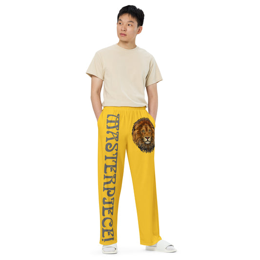 “MASTERPIECE!”Yellow Unisex Wide-Leg Pants W/Grey Font