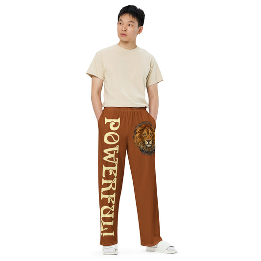 “POWERFUL!”Brown Unisex Wide-Leg Pants W/Banana Font