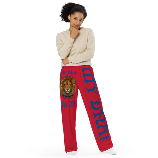 “WINNING IS IN MY DNA!” Red Unisex Wide-Leg Pants W/Blue Font