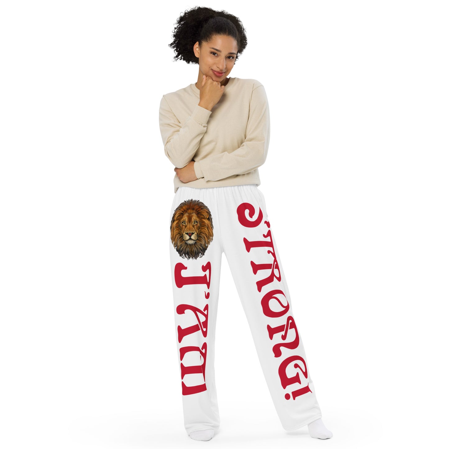 “I’AM STRONG!” White Unisex Wide-Leg Pants W/Red Font