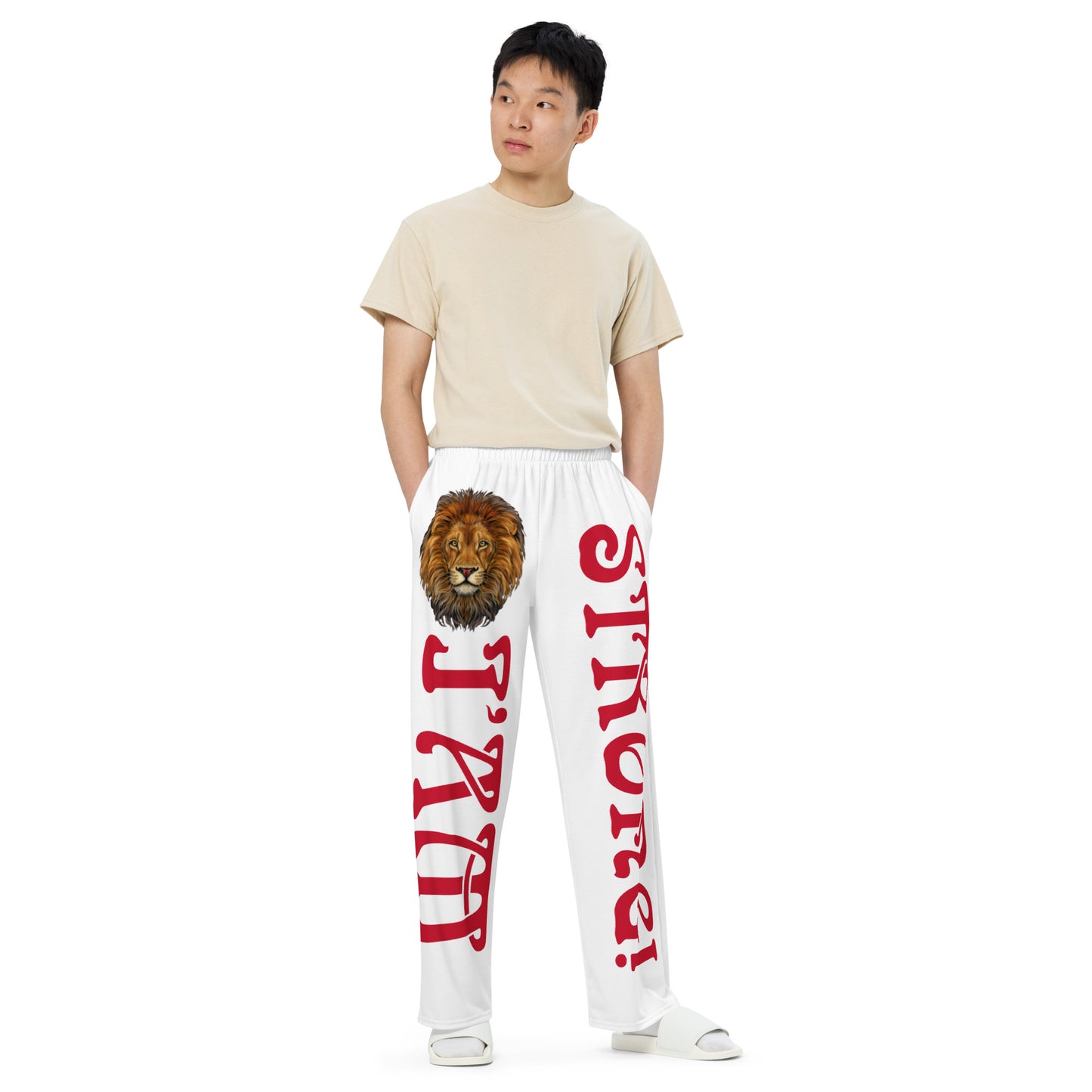 “I’AM STRONG!” White Unisex Wide-Leg Pants W/Red Font