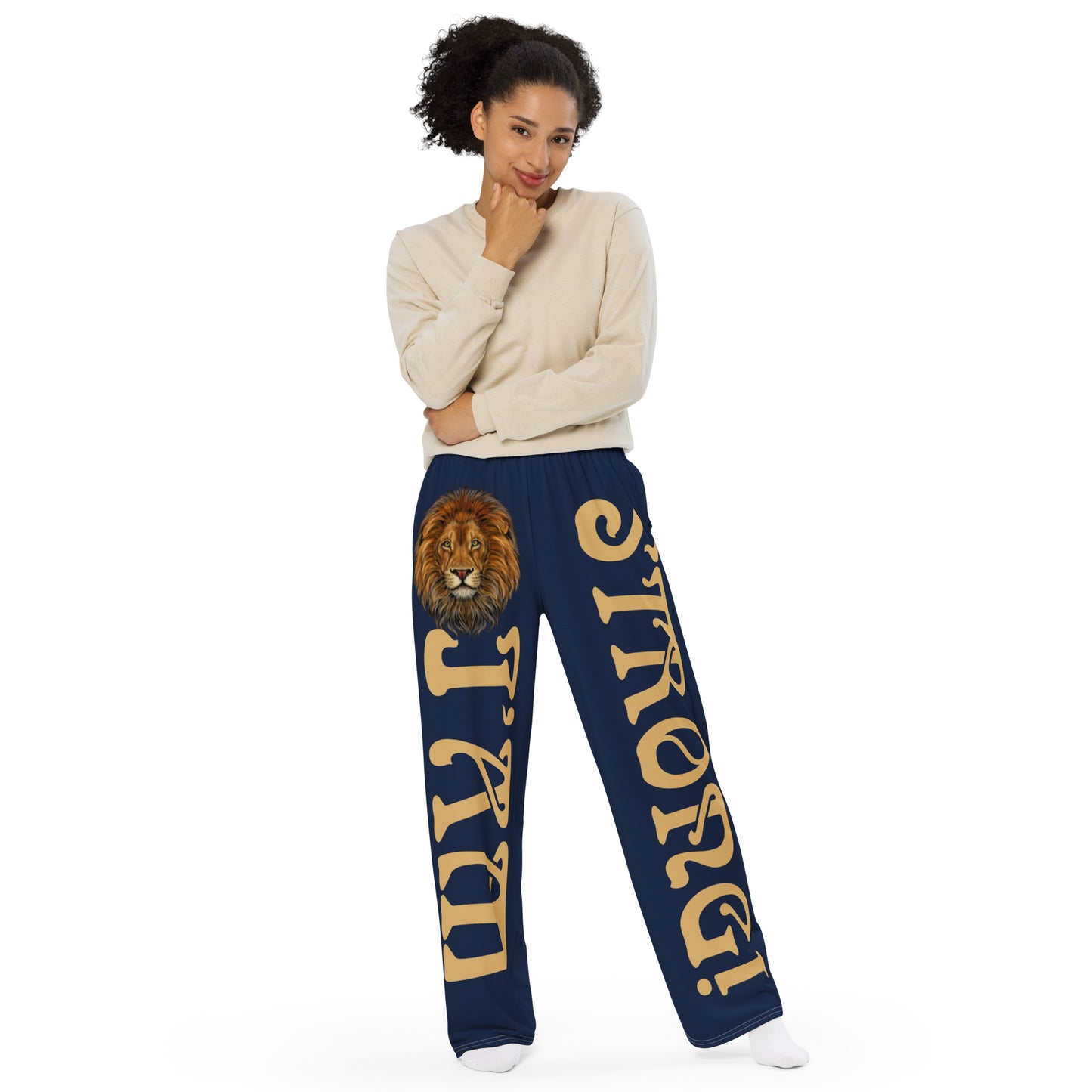 “I’AM STRONG!” Navy Unisex Wide-Leg Pants W/Fawn Font