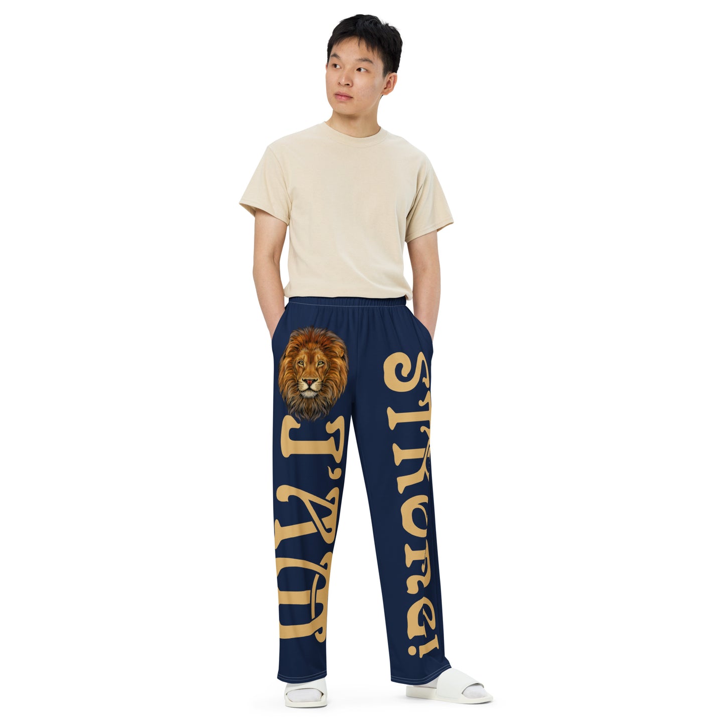 “I’AM STRONG!” Navy Unisex Wide-Leg Pants W/Fawn Font