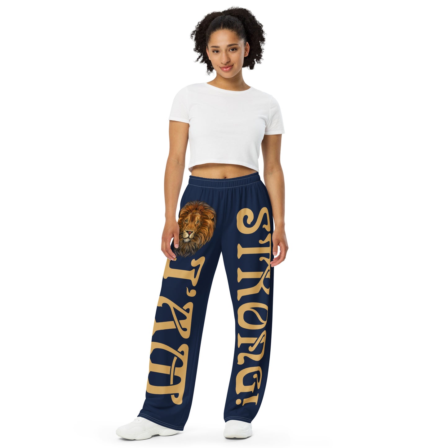 “I’AM STRONG!” Navy Unisex Wide-Leg Pants W/Fawn Font