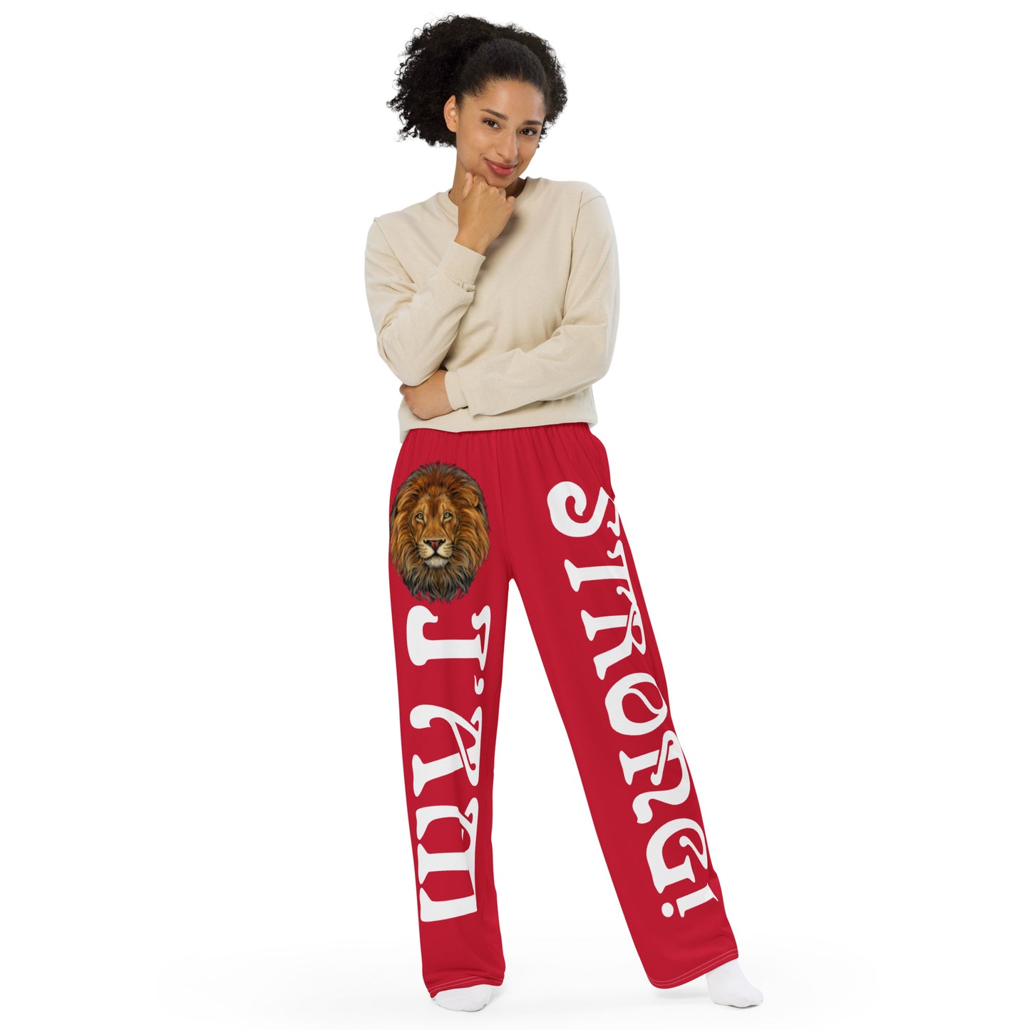 “I’AM STRONG!” Red Unisex Wide-Leg Pants W/White Font