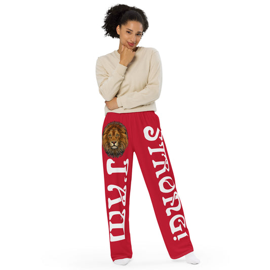 “I’AM STRONG!” Red Unisex Wide-Leg Pants W/White Font