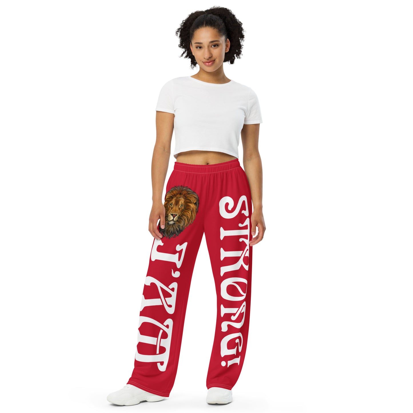 “I’AM STRONG!” Red Unisex Wide-Leg Pants W/White Font