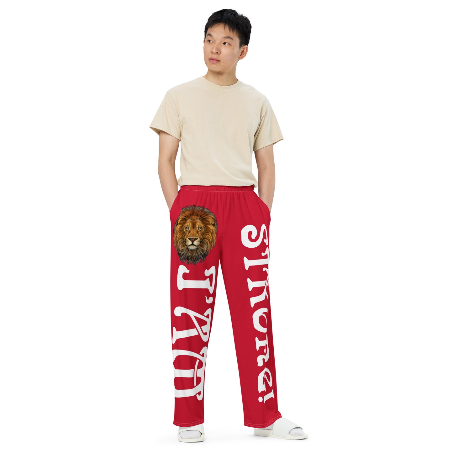 “I’AM STRONG!” Red Unisex Wide-Leg Pants W/White Font