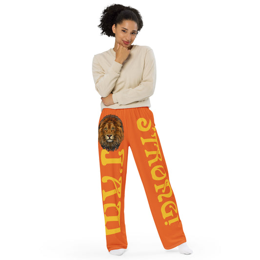 “I’AM STRONG!” Orange Unisex Wide-Leg Pants W/Yellow Font