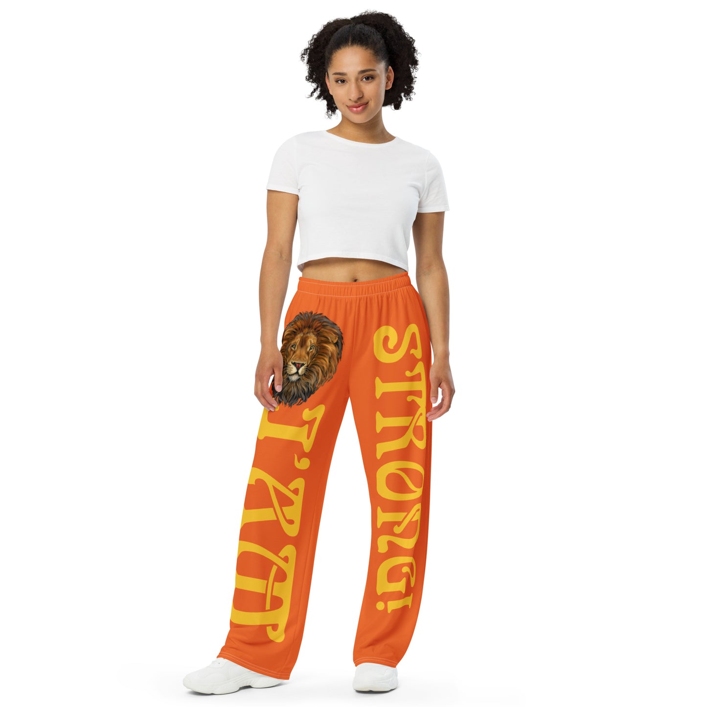 “I’AM STRONG!” Orange Unisex Wide-Leg Pants W/Yellow Font