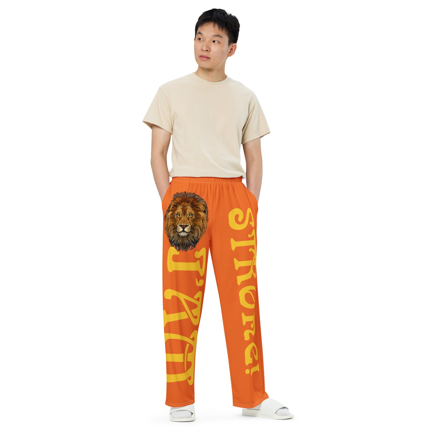 “I’AM STRONG!” Orange Unisex Wide-Leg Pants W/Yellow Font