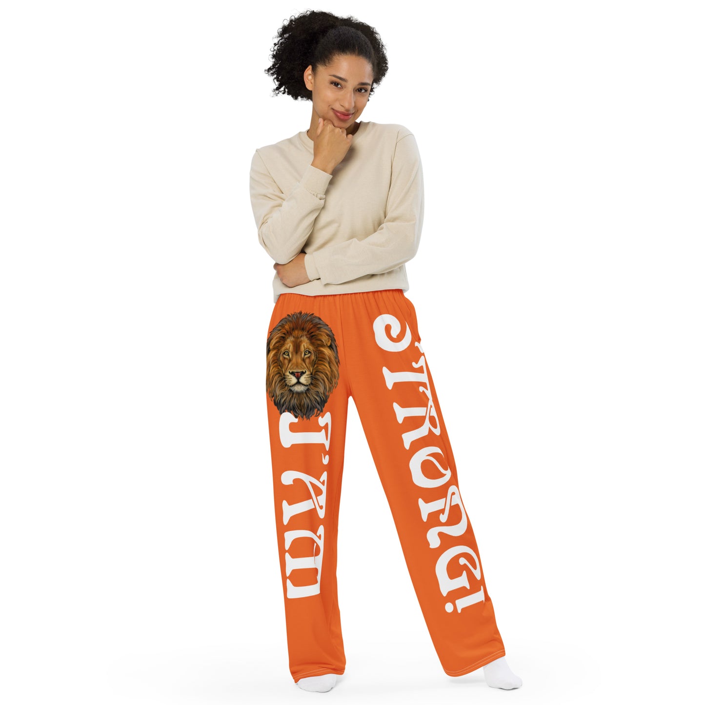 “I’AM STRONG!” Orange Unisex Wide-Leg Pants W/White Font