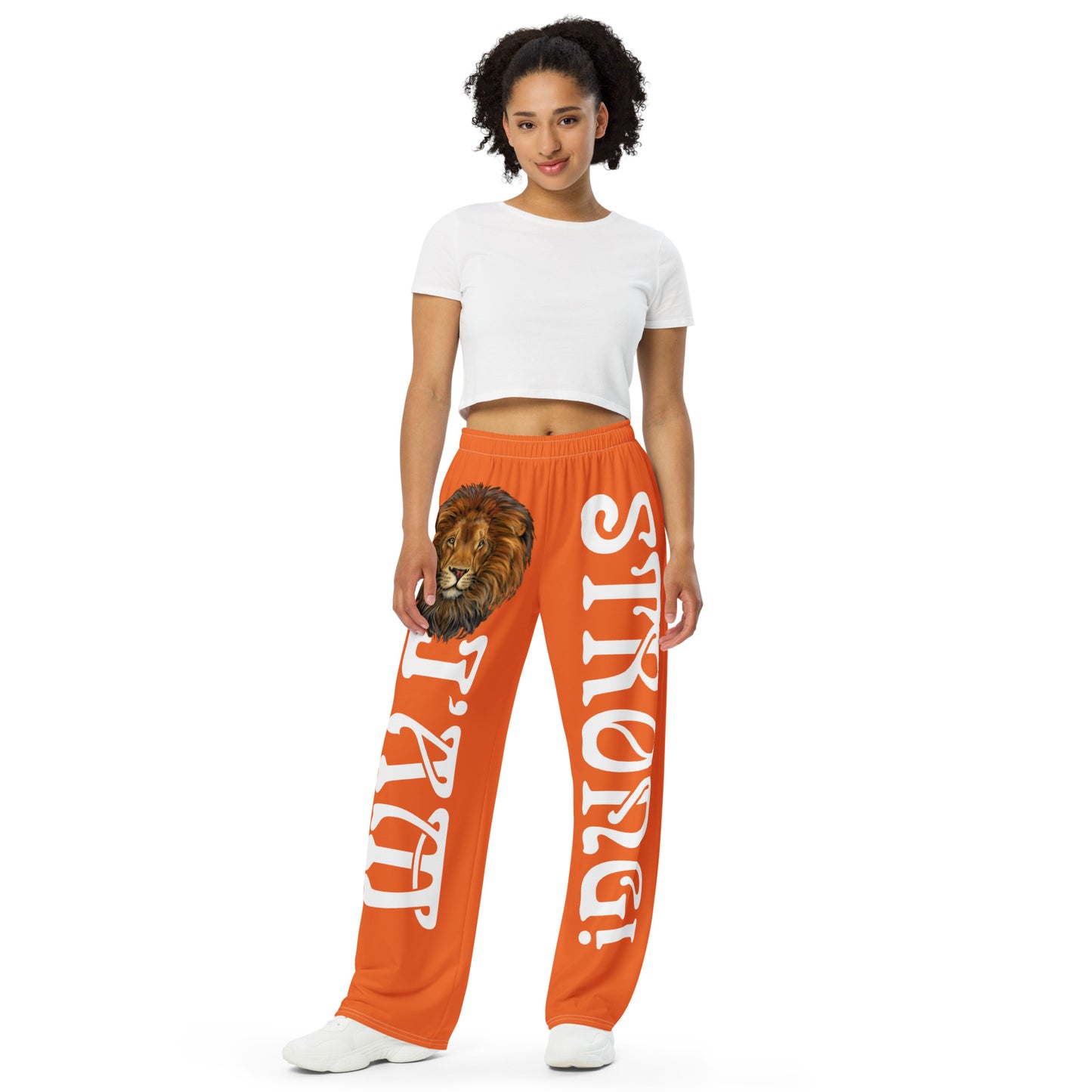 “I’AM STRONG!” Orange Unisex Wide-Leg Pants W/White Font