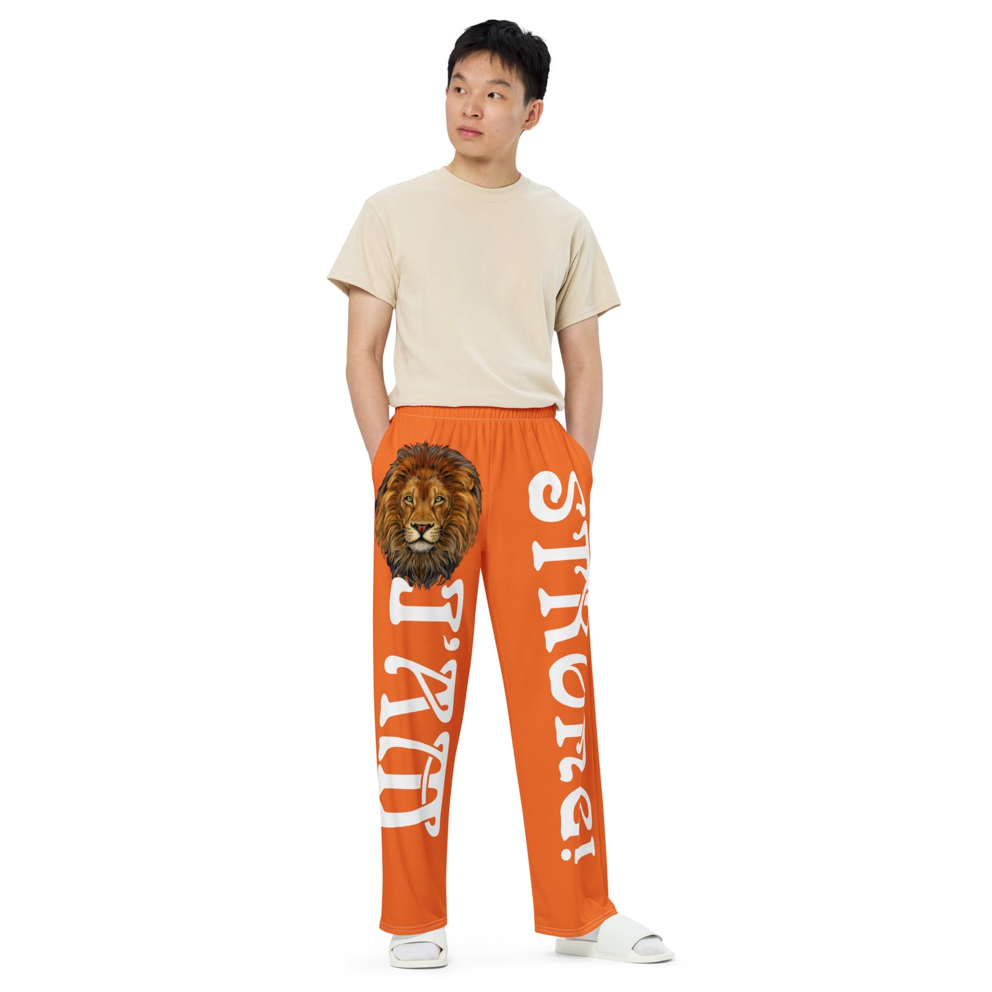 “I’AM STRONG!” Orange Unisex Wide-Leg Pants W/White Font