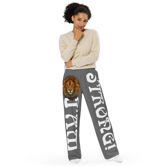 “I’AM STRONG!” Grey Unisex Wide-Leg Pants W/White Font