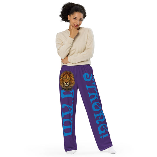 “I’AM STRONG!” Purple Unisex Wide-Leg Pants W/Blue Font