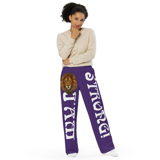 “I’AM STRONG!” Purple Unisex Wide-Leg Pants W/White Font