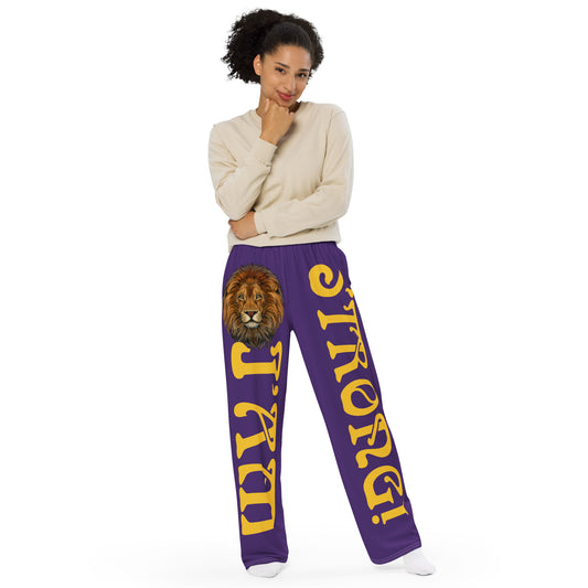 “I’AM STRONG!”Purple Unisex Wide-Leg Pants W/Yellow Font