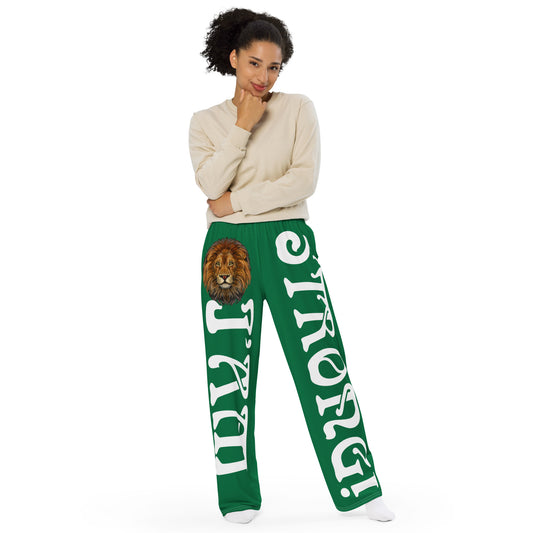 “I’AM STRONG!”Green Unisex Wide-Leg Pants W/White Font