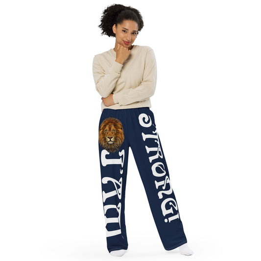 “I’AM STRONG!” Navy Unisex Wide-Leg Pants W/White Font