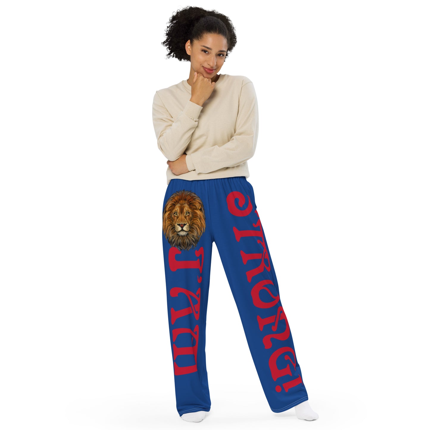 “I’AM STRONG!” Blue Unisex Wide-Leg Pants W/Red Font