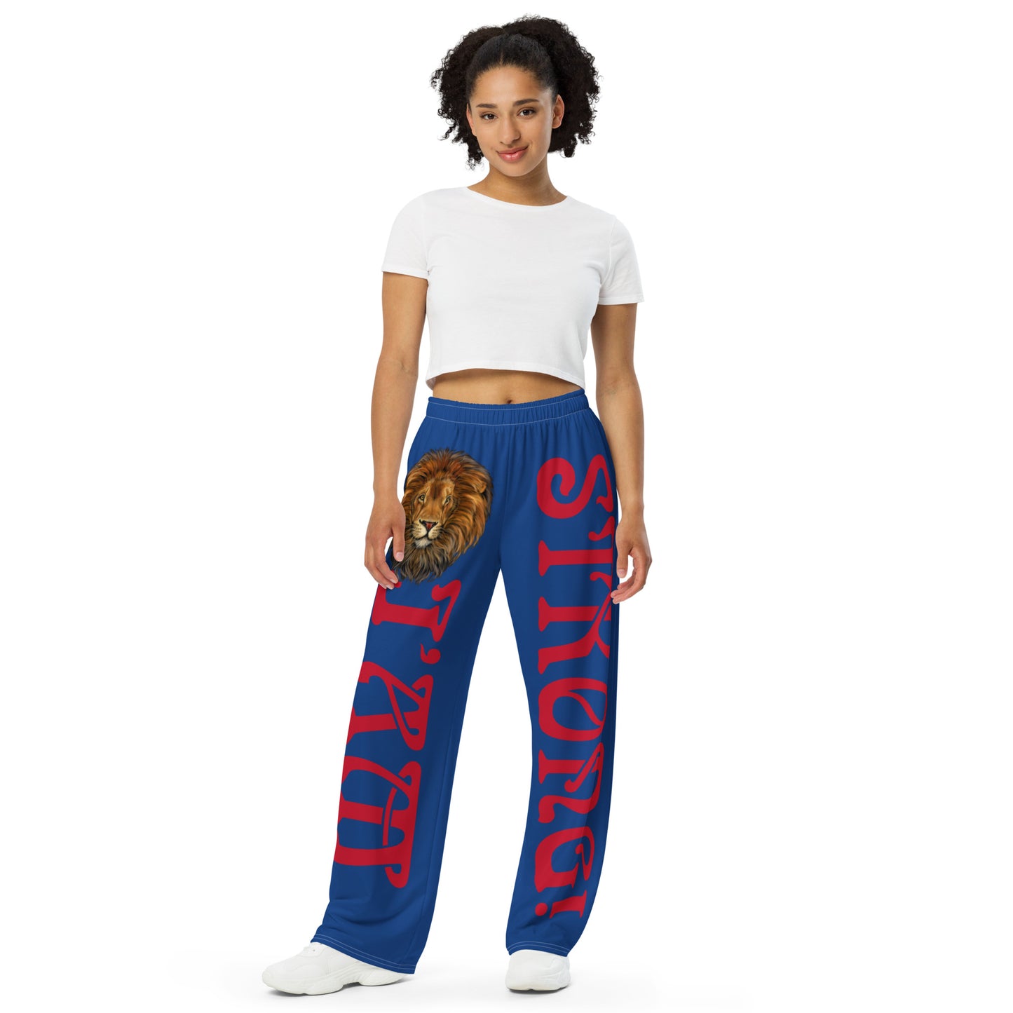 “I’AM STRONG!” Blue Unisex Wide-Leg Pants W/Red Font