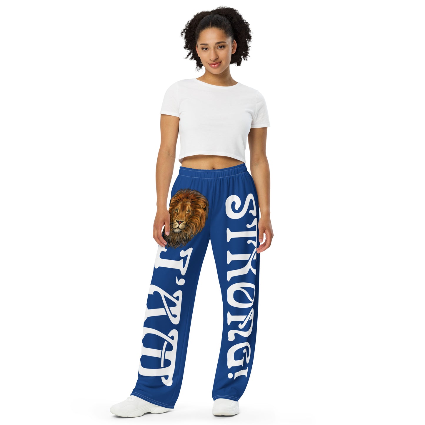 “I’AM STRONG!” Blue Unisex Wide-Leg Pants W/White Font