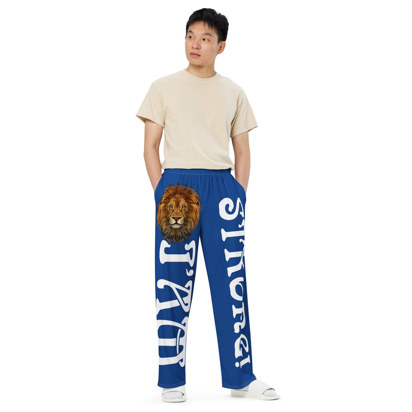 “I’AM STRONG!” Blue Unisex Wide-Leg Pants W/White Font