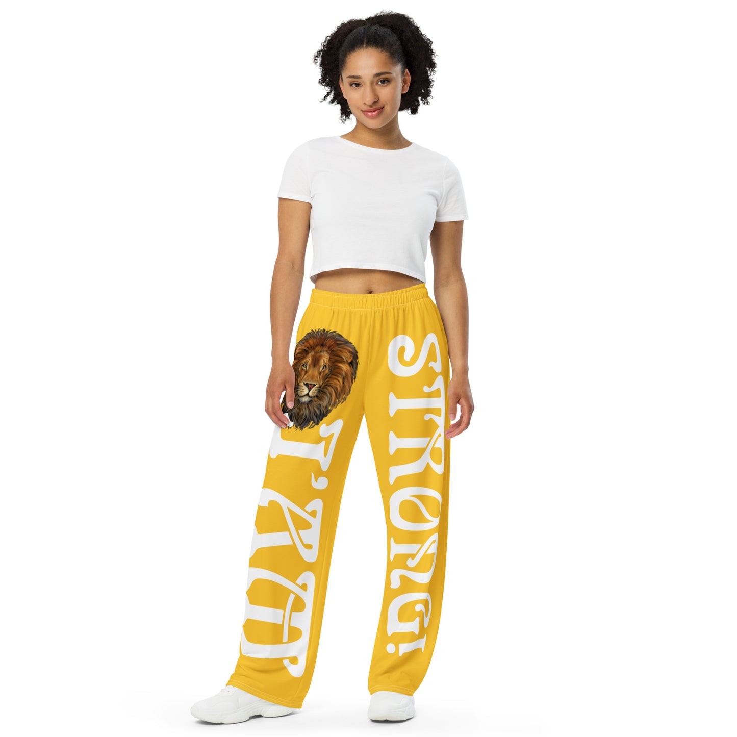 “I’AM STRONG!” Yellow Unisex Wide-Leg Pants W/White Font