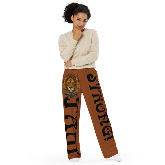 “I’AM STRONG!” Brown Unisex Wide-Leg Pants W/Black Font