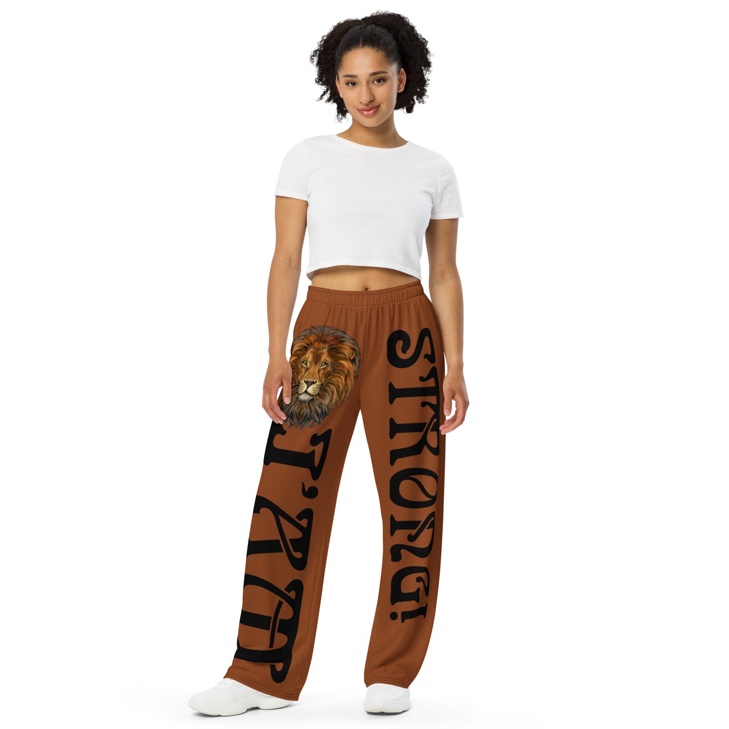 “I’AM STRONG!” Brown Unisex Wide-Leg Pants W/Black Font