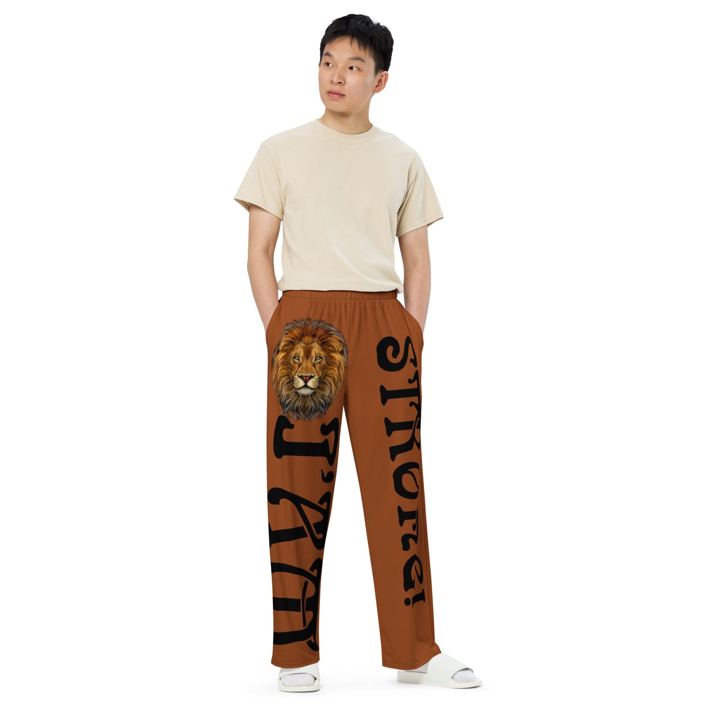 “I’AM STRONG!” Brown Unisex Wide-Leg Pants W/Black Font