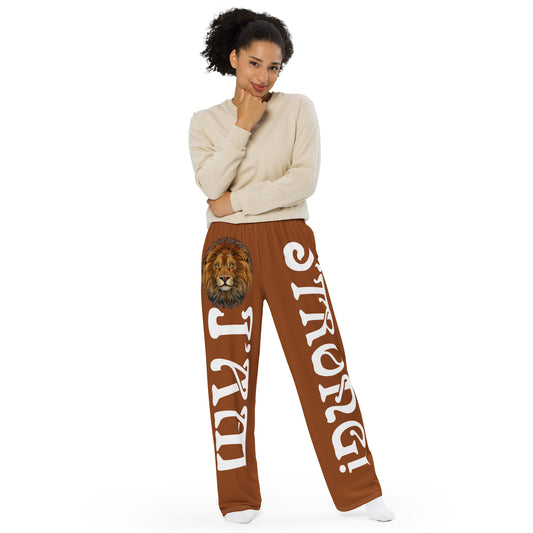 “I’AM STRONG!” Brown Unisex Wide-Leg Pants W/White Font