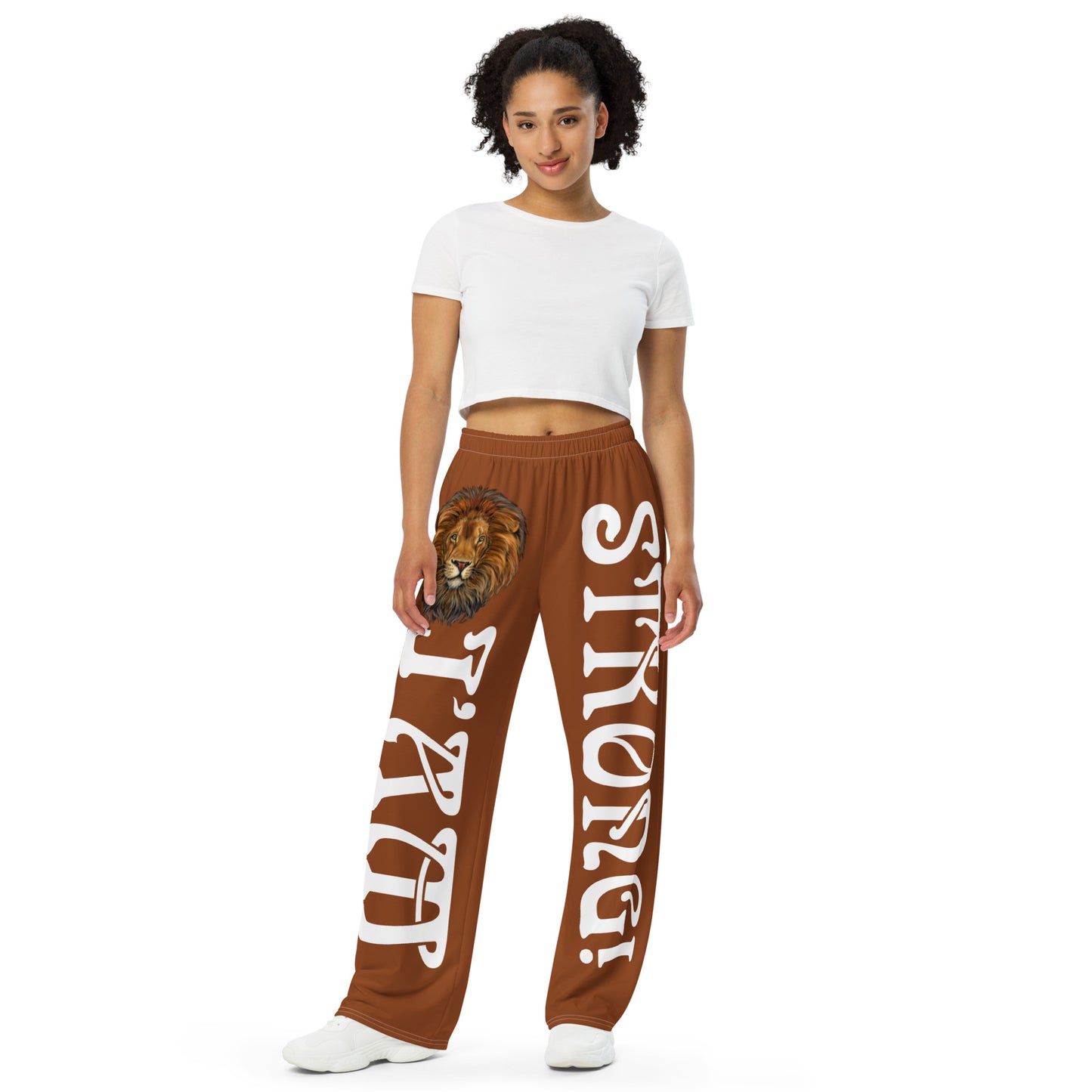 “I’AM STRONG!” Brown Unisex Wide-Leg Pants W/White Font