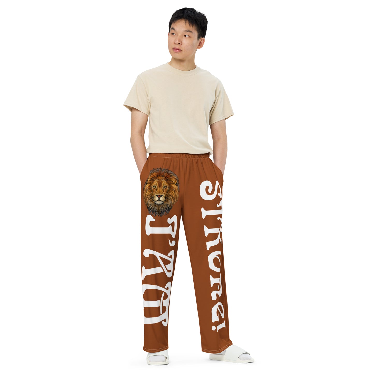 “I’AM STRONG!” Brown Unisex Wide-Leg Pants W/White Font